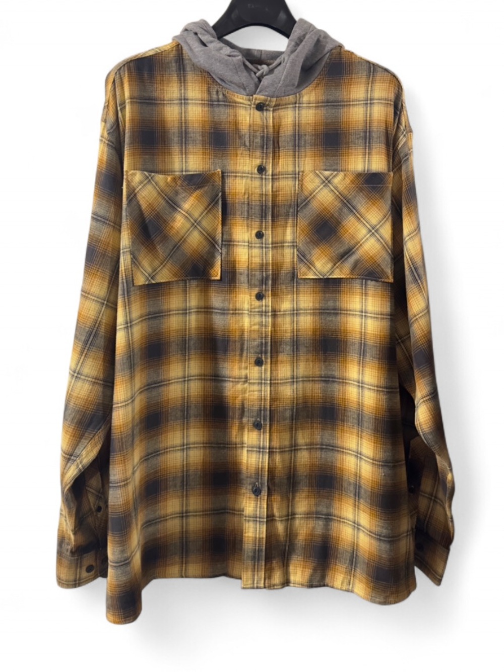 NWT Men's Yellow/Black Plaid Hooded Flannel Shirt Size 3XL